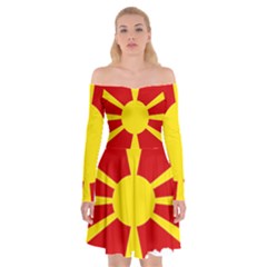 Macedonia Country Europe Flag Off Shoulder Skater Dress by Sapixe