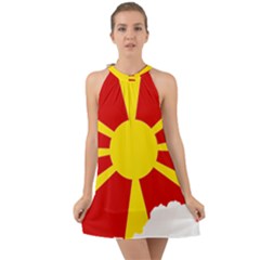 Macedonia Country Europe Flag Halter Tie Back Chiffon Dress by Sapixe