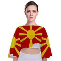 Macedonia Country Europe Flag Tie Back Butterfly Sleeve Chiffon Top by Sapixe