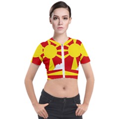 Macedonia Country Europe Flag Short Sleeve Cropped Jacket by Sapixe