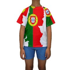 Portugal Flag Borders Cartography Kids  Short Sleeve Swimwear by Sapixe