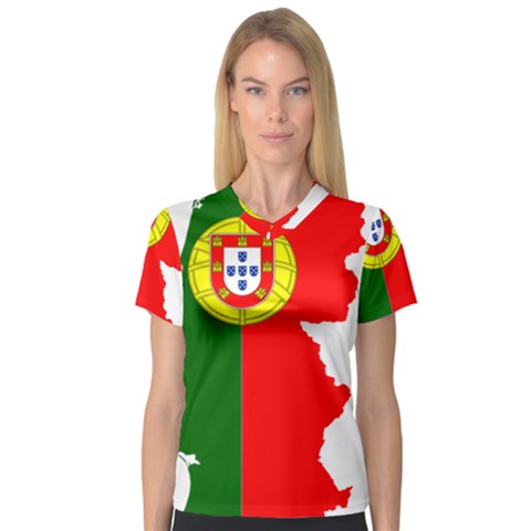 Portugal Flag Borders Cartography V-neck Sport Mesh Tee by Sapixe