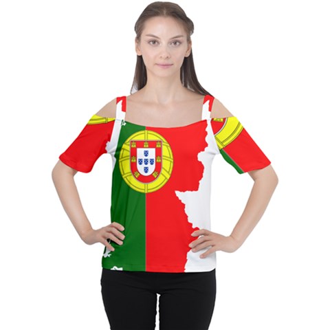 Portugal Flag Borders Cartography Cutout Shoulder Tee by Sapixe