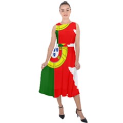 Portugal Flag Borders Cartography Midi Tie-back Chiffon Dress by Sapixe