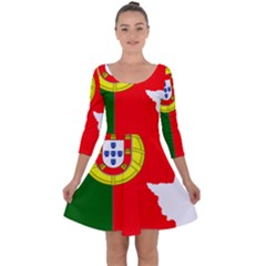 Portugal Flag Borders Cartography Quarter Sleeve Skater Dress by Sapixe