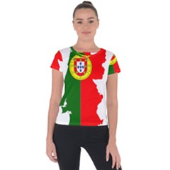 Portugal Flag Borders Cartography Short Sleeve Sports Top  by Sapixe