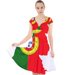 Portugal Flag Borders Cartography Cap Sleeve Front Wrap Midi Dress by Sapixe