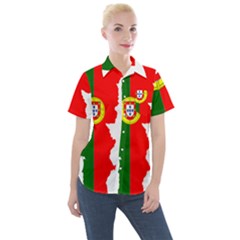 Portugal Flag Borders Cartography Women s Short Sleeve Pocket Shirt