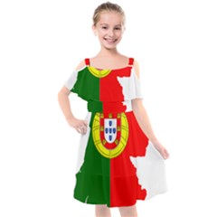 Portugal Flag Borders Cartography Kids  Cut Out Shoulders Chiffon Dress