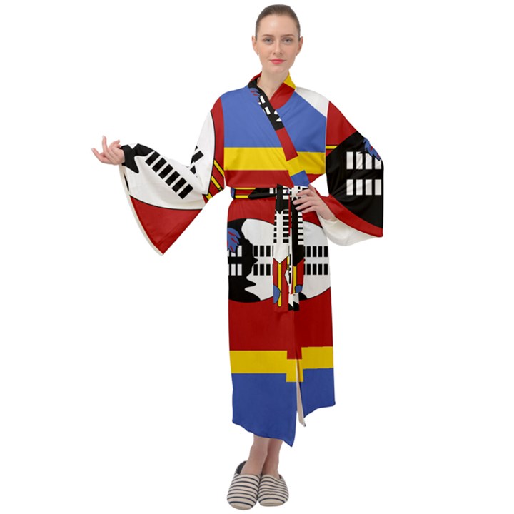 Swaziland Flag Map Geography Maxi Tie Front Velour Kimono