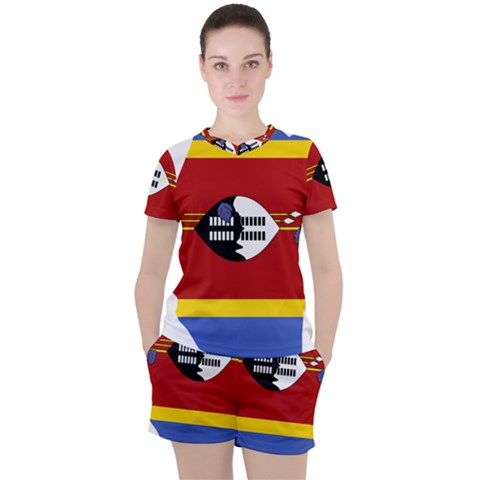 Swaziland Flag Map Geography Women s Tee And Shorts Set by Sapixe