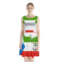 Equatorial Guinea Flag Map Sleeveless Waist Tie Chiffon Dress by Sapixe