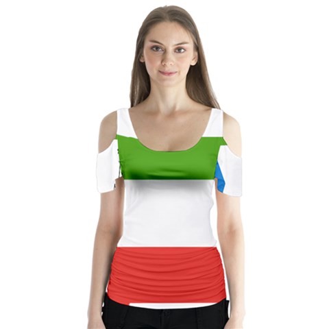 Equatorial Guinea Flag Map Butterfly Sleeve Cutout Tee  by Sapixe