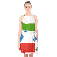 Equatorial Guinea Flag Map Halter Collar Waist Tie Chiffon Dress by Sapixe