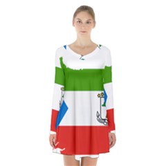 Equatorial Guinea Flag Map Long Sleeve Velvet V-neck Dress by Sapixe