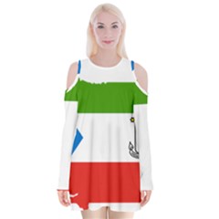 Equatorial Guinea Flag Map Velvet Long Sleeve Shoulder Cutout Dress by Sapixe