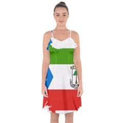 Equatorial Guinea Flag Map Ruffle Detail Chiffon Dress by Sapixe