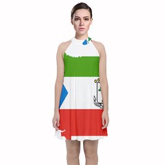 Equatorial Guinea Flag Map Velvet Halter Neckline Dress  by Sapixe