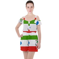 Equatorial Guinea Flag Map Ruffle Cut Out Chiffon Playsuit by Sapixe