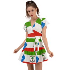 Equatorial Guinea Flag Map Flutter Sleeve Wrap Dress