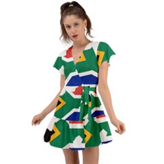 Africa Borders Country Flag Flutter Sleeve Wrap Dress