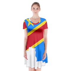 Democratic Republic Of The Congo Flag Short Sleeve V-neck Flare Dress by Sapixe