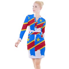 Democratic Republic Of The Congo Flag Button Long Sleeve Dress by Sapixe