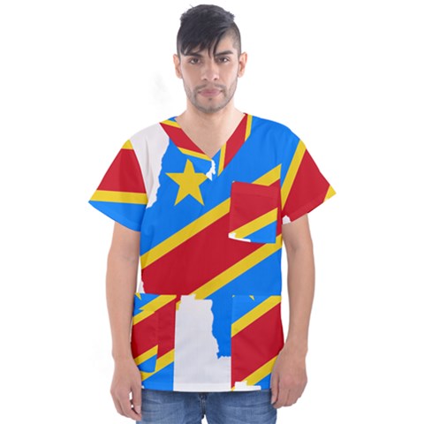 Democratic Republic Of The Congo Flag Men s V-neck Scrub Top by Sapixe