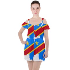 Democratic Republic Of The Congo Flag Ruffle Cut Out Chiffon Playsuit by Sapixe