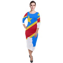 Democratic Republic Of The Congo Flag Quarter Sleeve Midi Velour Bodycon Dress by Sapixe