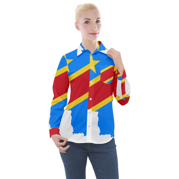 Democratic Republic Of The Congo Flag Women s Long Sleeve Pocket Shirt