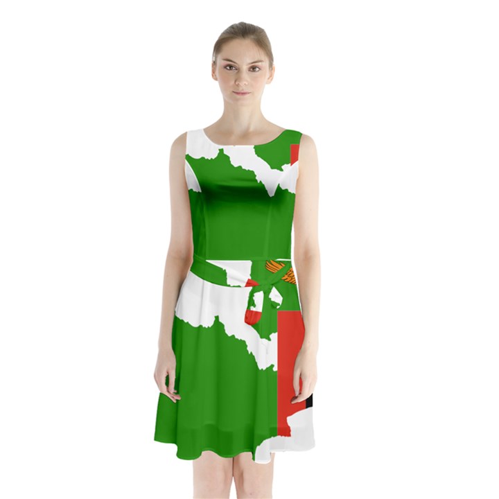 Zambia Flag Map Geography Outline Sleeveless Waist Tie Chiffon Dress