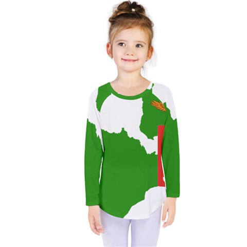 Zambia Flag Map Geography Outline Kids  Long Sleeve Tee by Sapixe