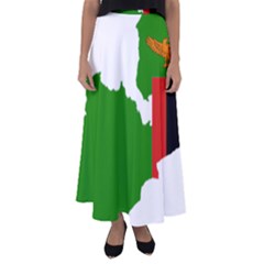 Zambia Flag Map Geography Outline Flared Maxi Skirt by Sapixe