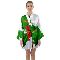 Zambia Flag Map Geography Outline Long Sleeve Kimono Robe by Sapixe