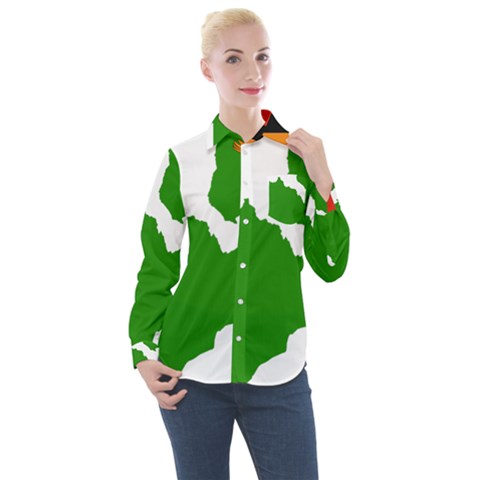 Zambia Flag Map Geography Outline Women s Long Sleeve Pocket Shirt by Sapixe