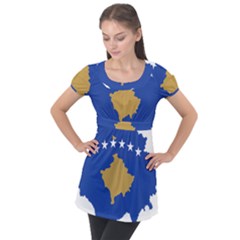 Kosovo Country Europe Flag Borders Puff Sleeve Tunic Top by Sapixe