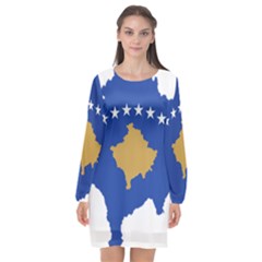 Kosovo Country Europe Flag Borders Long Sleeve Chiffon Shift Dress  by Sapixe