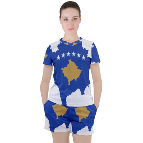 Kosovo Country Europe Flag Borders Women s Tee And Shorts Set by Sapixe