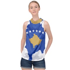 Kosovo Country Europe Flag Borders High Neck Satin Top by Sapixe