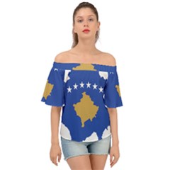 Kosovo Country Europe Flag Borders Off Shoulder Short Sleeve Top