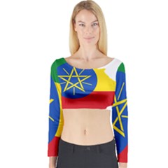 Ethiopia Flag Map Geography Long Sleeve Crop Top by Sapixe