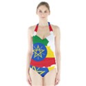 Ethiopia Flag Map Geography Halter Swimsuit View1