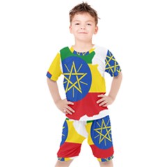 Ethiopia Flag Map Geography Kids  Tee And Shorts Set by Sapixe