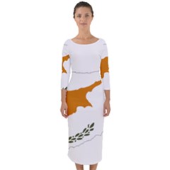 Cyprus Country Europe Flag Borders Quarter Sleeve Midi Bodycon Dress by Sapixe