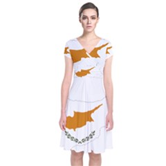 Cyprus Country Europe Flag Borders Short Sleeve Front Wrap Dress by Sapixe