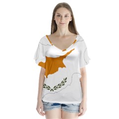 Cyprus Country Europe Flag Borders V-neck Flutter Sleeve Top by Sapixe