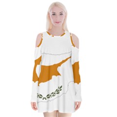 Cyprus Country Europe Flag Borders Velvet Long Sleeve Shoulder Cutout Dress by Sapixe