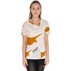 Cyprus Country Europe Flag Borders Women s V-neck Scrub Top by Sapixe