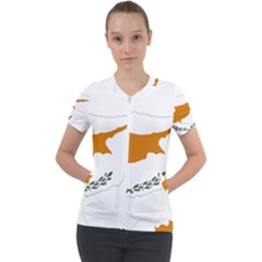 Cyprus Country Europe Flag Borders Short Sleeve Zip Up Jacket by Sapixe